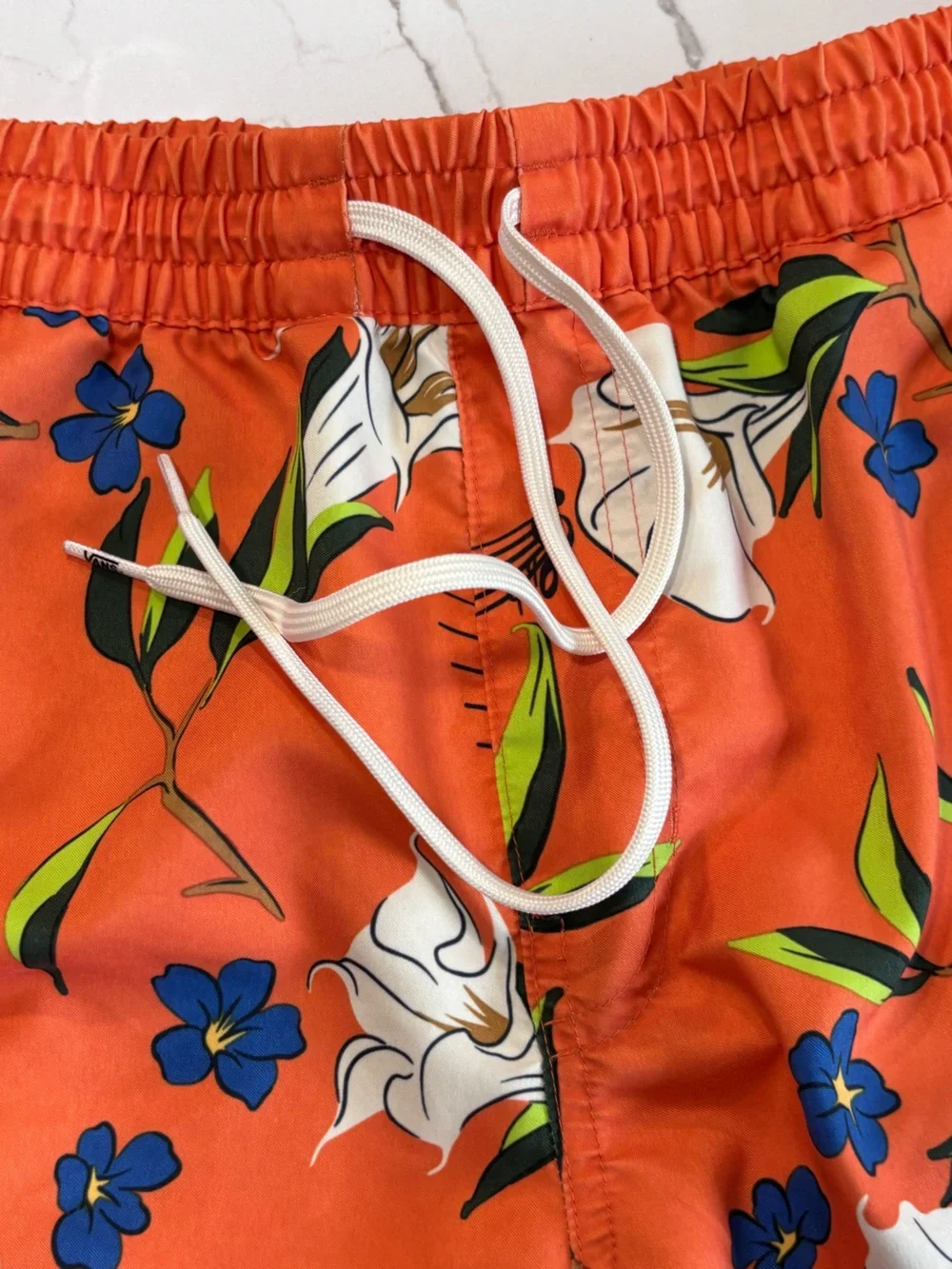 Vans Primary Floral Volley Board Shorts Orange Swim Trunks Blue White Mens Large